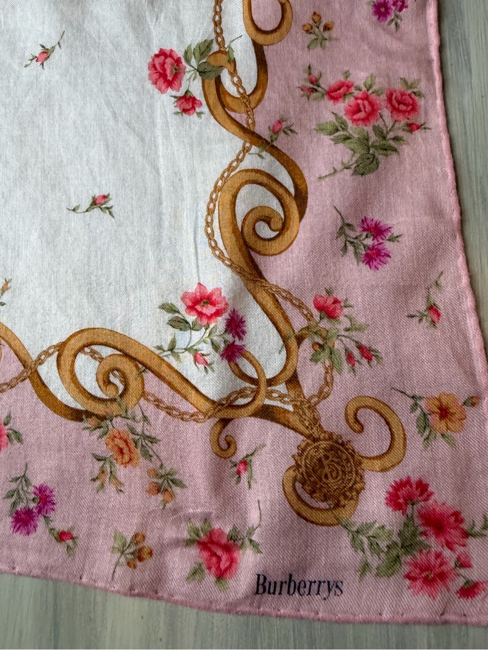 Burberry Pink Floral Cotton Scarf Bandana Hair Bow Bag Accessory Necketchief - Picture 9 of 10